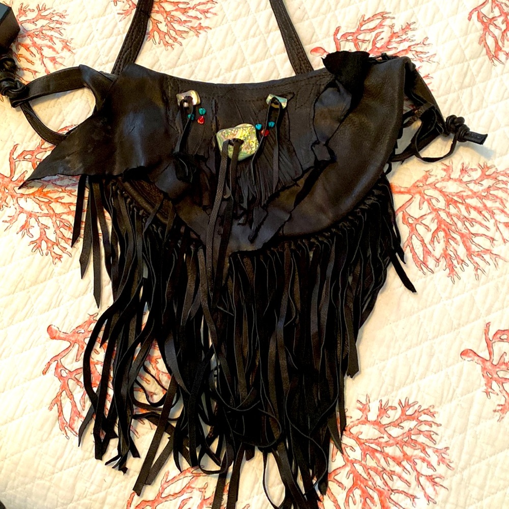 Exquisite leather handmade bag with fringe - cross body lots of great detail